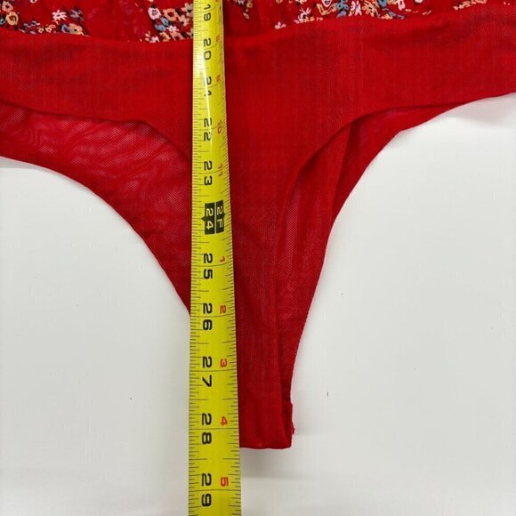 Socialite Women's Red Floral One Piece BodySuit Snap Bottom Smocked Neck Sleeves - Picture 12 of 12